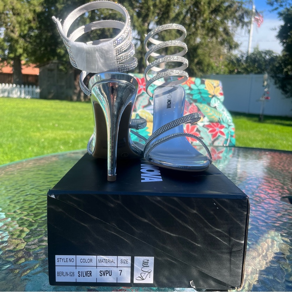Fashion Nova Glittering Silver Spiral Heels